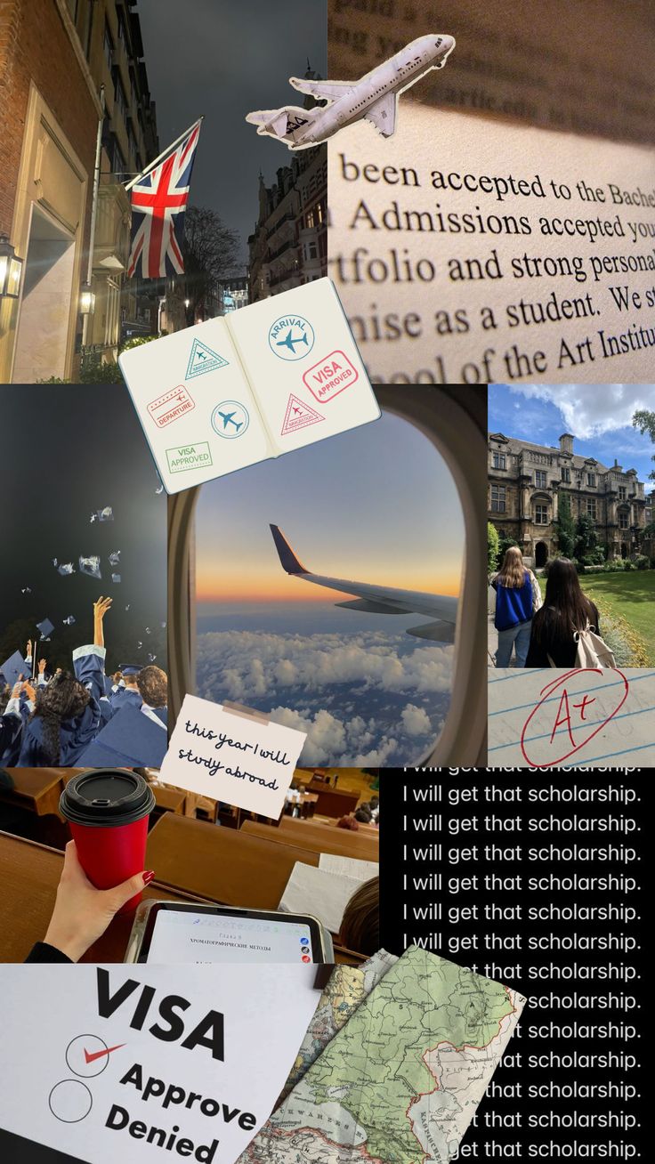 Visa documents and travel items representing scholarships for international students