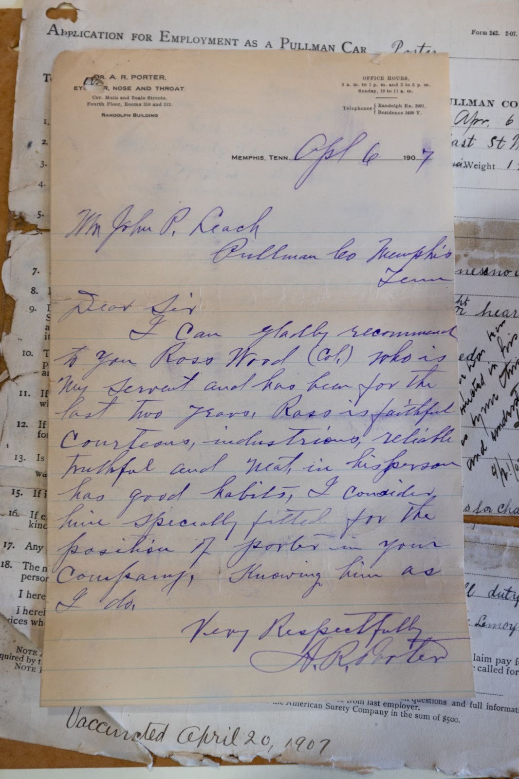 letter of recommendation from a doctor for a future pullman porter