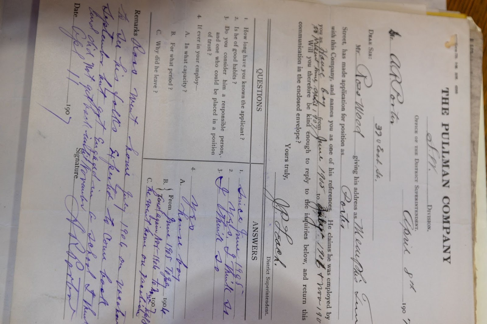 letter of recommendation for a pullman porter