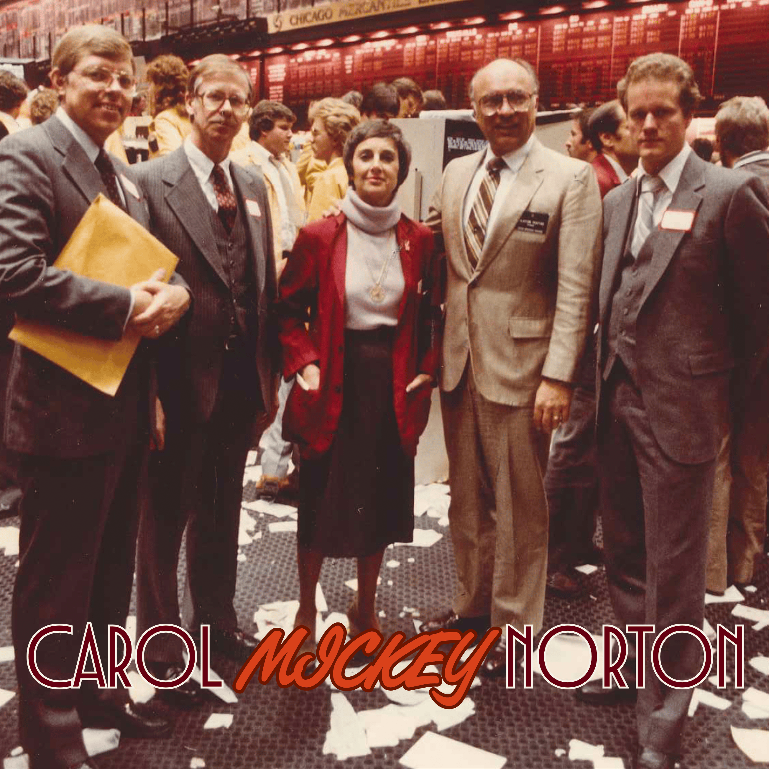 carol mickey norton on the floor o the imm with text showing her name across