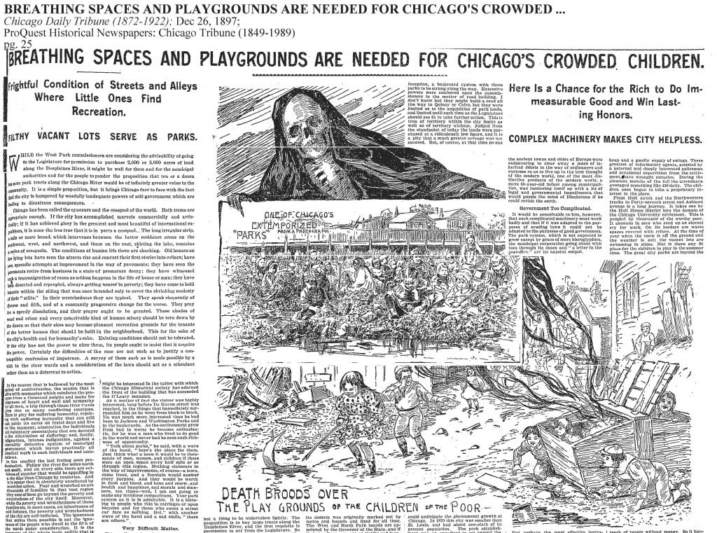 chicago tribune 1922 article about the need of breathing spaces, playgrounds and parks for children