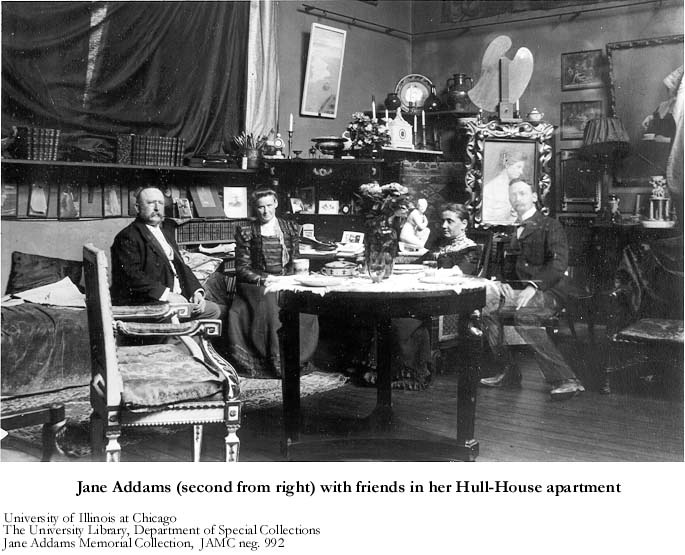 jane adams sitting in the hull house with friends