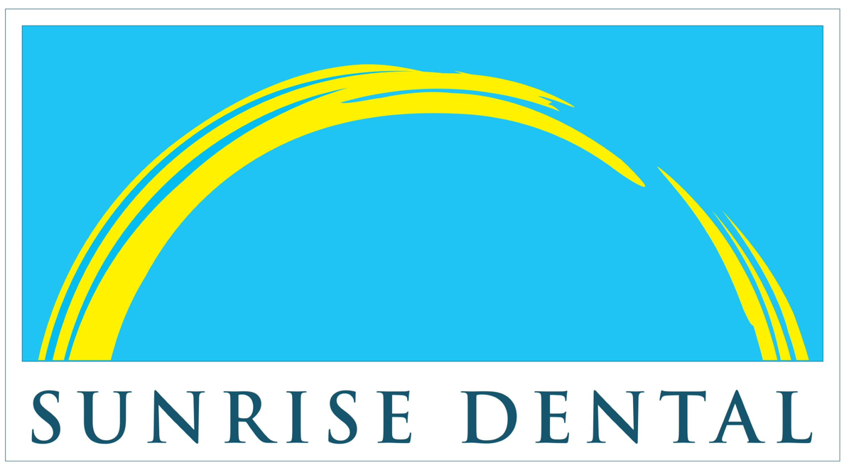Sunrise Dental logo featuring a stylized yellow sun arc on a blue background above the text ‘SUNRISE DENTAL’.