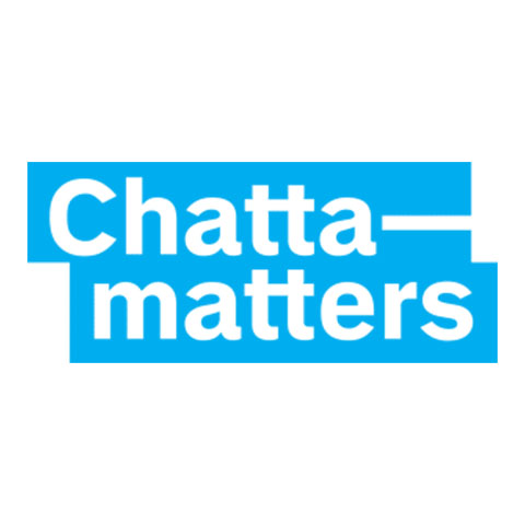 "Chatta matters" text in bold white letters on a bright blue background.