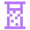 Icon of a purple hourglass with sand flowing down.
