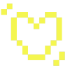 Pixel art of a heart with an arrow looping around it in yellow on a black background.