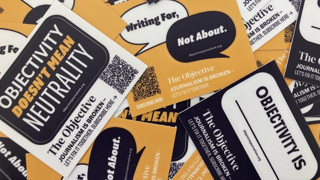 The Objective sends stickers to all their members. (Source: Gabe Schneider.)