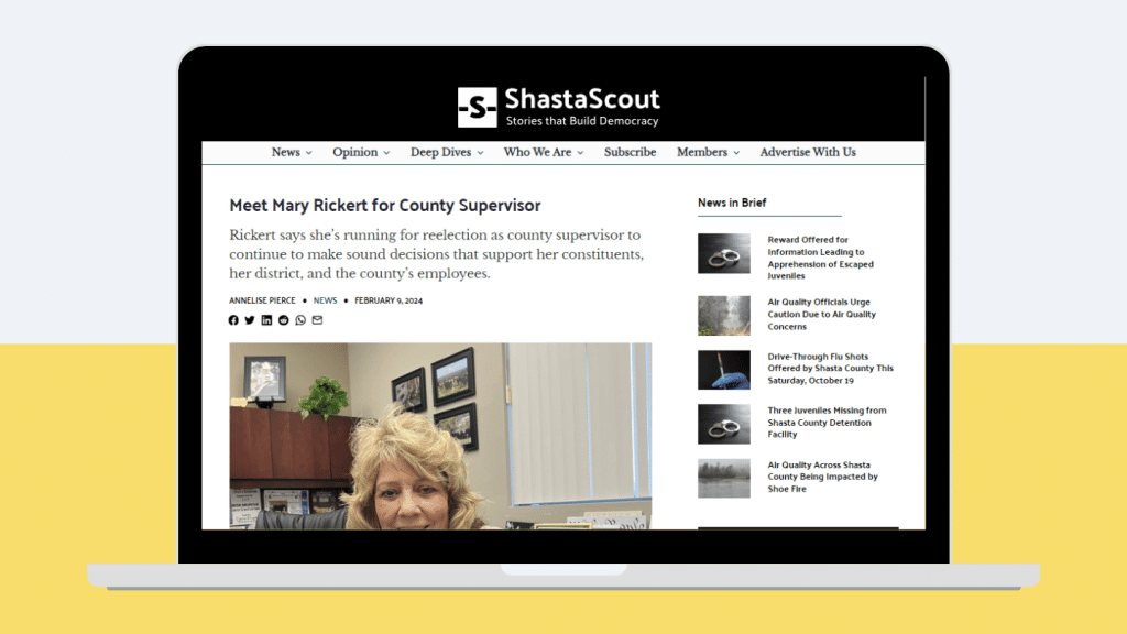 Shasta Scout doing election coverage for 2024 in Shasta County. Interview with Mary Rickert for County Supervisor