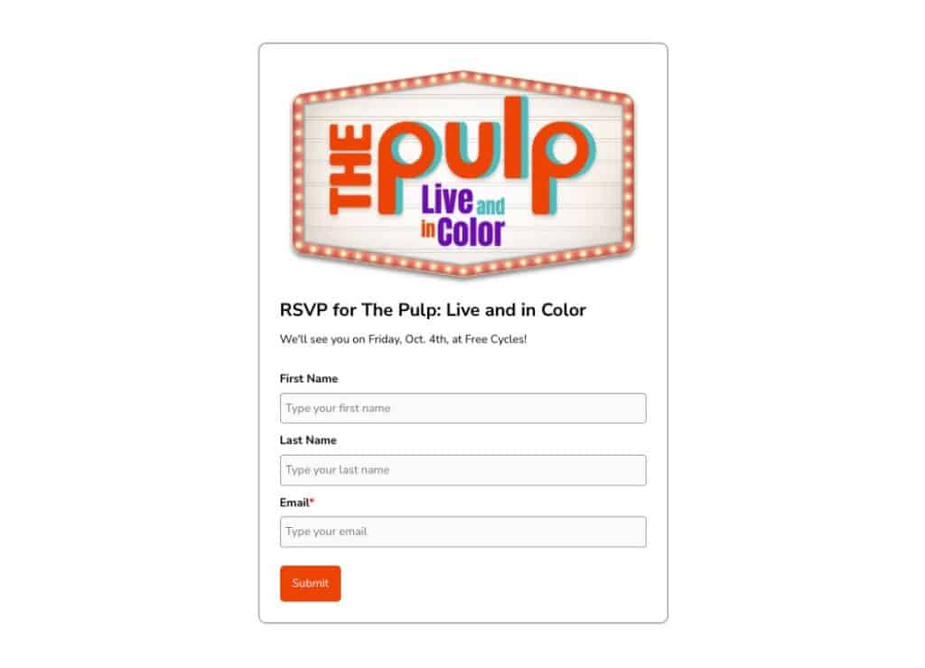 The Pulp Live and In color RSVP form