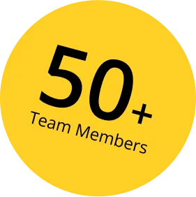 Circle showing the text "50+ Team Members"