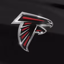 Atlanta Falcons team logo featuring a stylized falcon head in black, red, and silver.