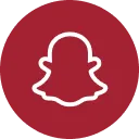 White Snapchat ghost icon on a dark red circular background.