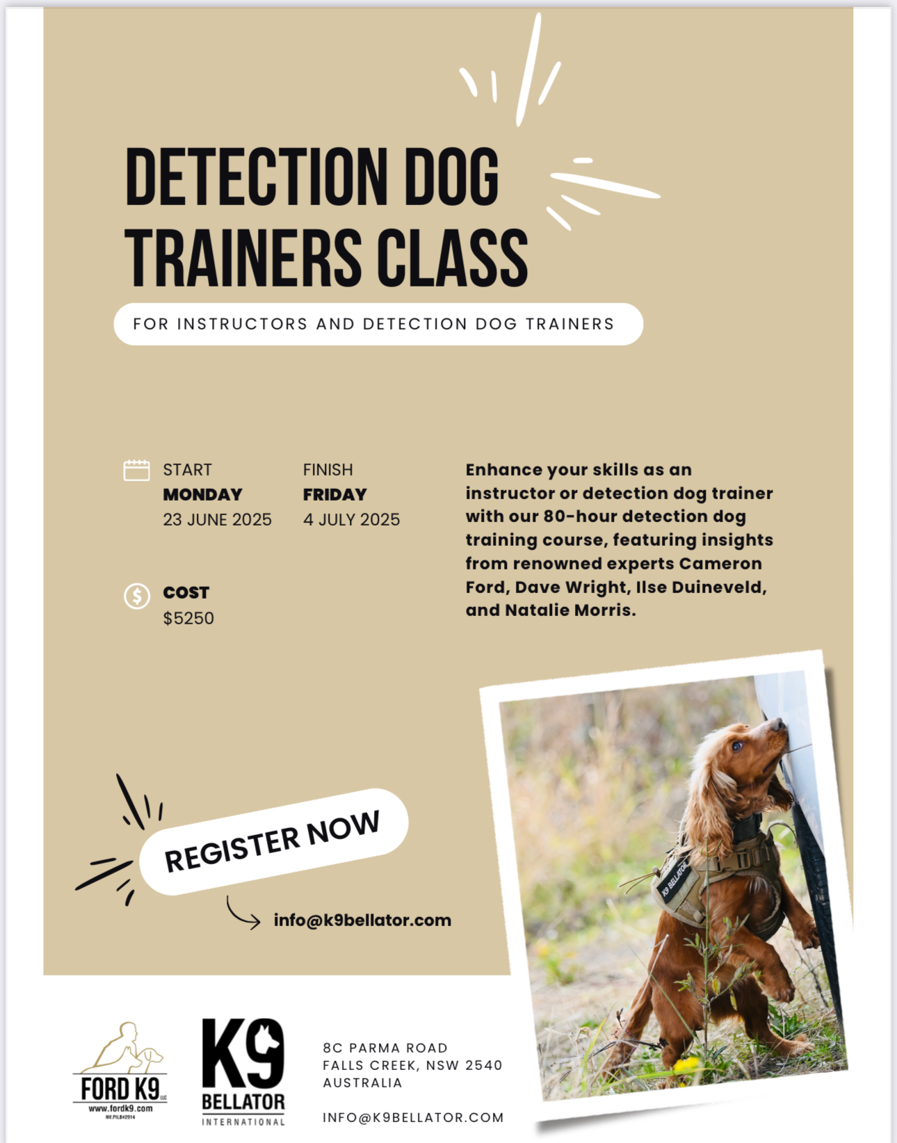 Detection Dog Trainers Class, NSW, Austrailia