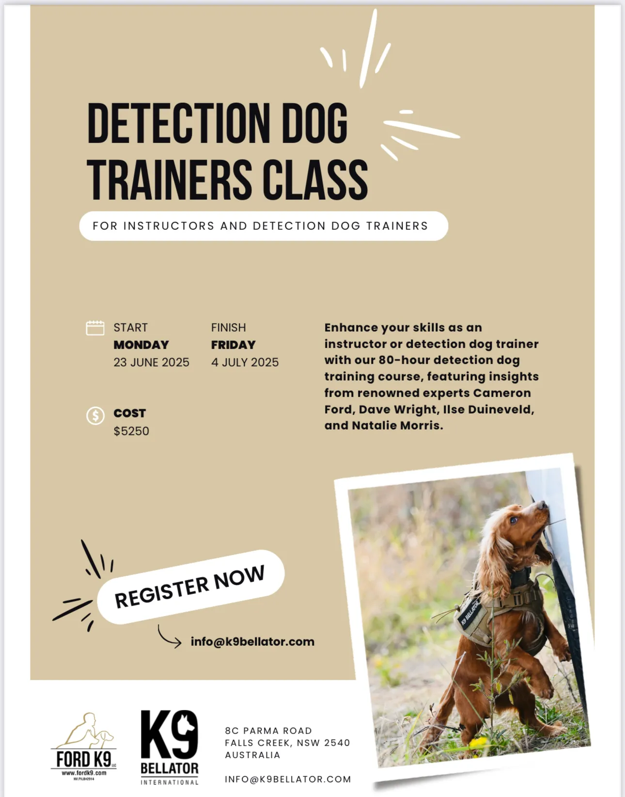 Detection Dog Trainers Class, NSW, Austrailia