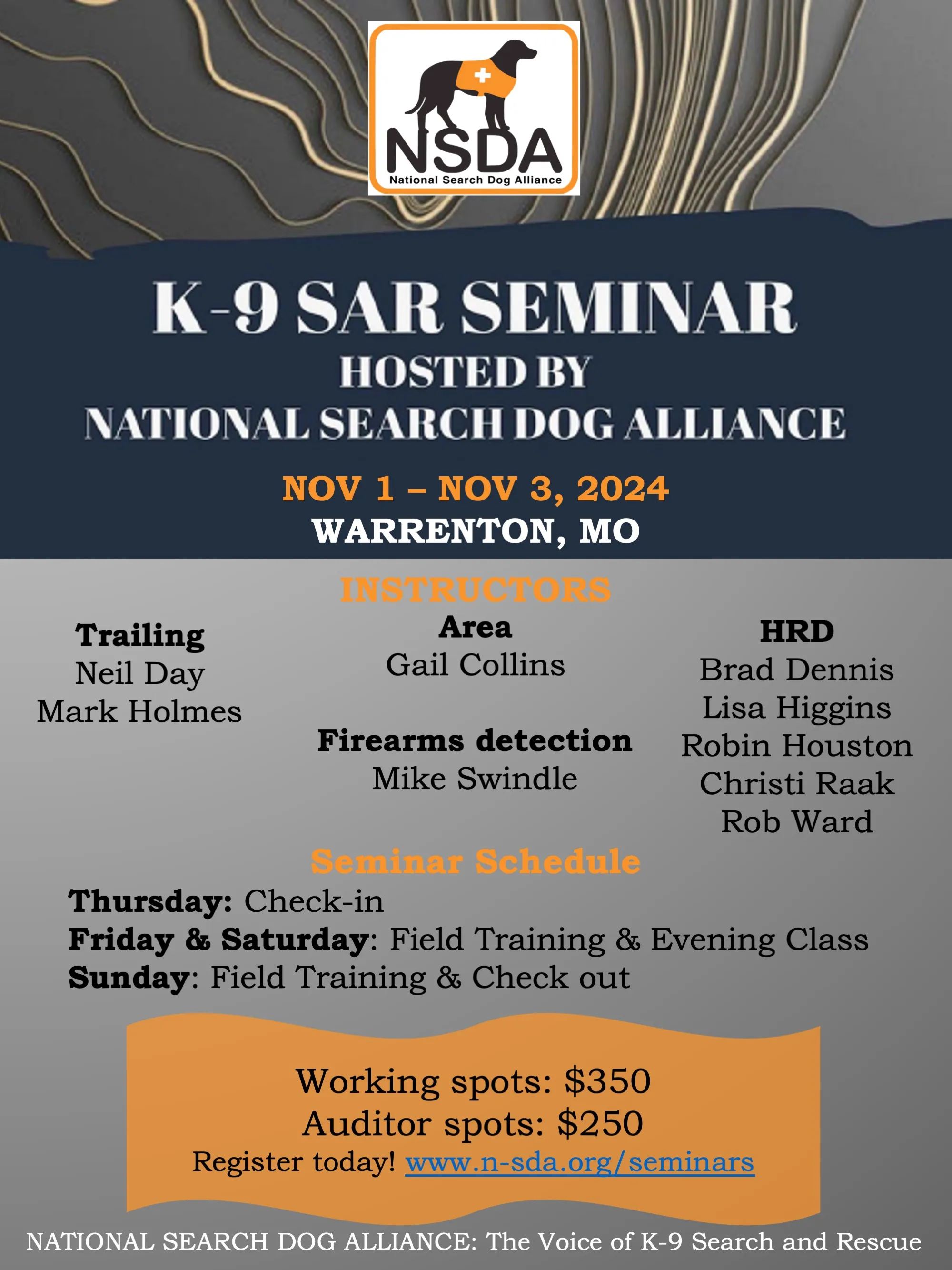 K9 SAR NSDA Multi-Discipline Field Seminar