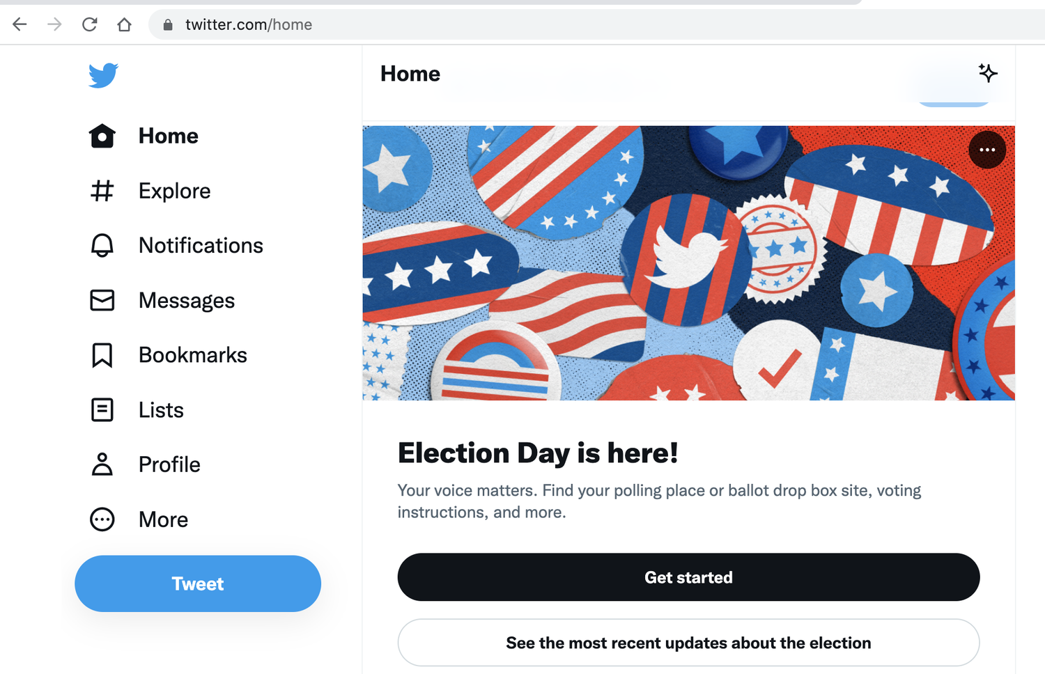 Twitter home page linking to VIP tool