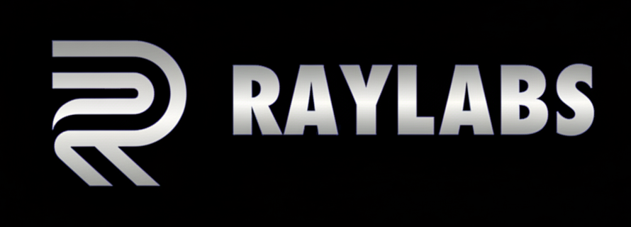 Raylabs logo featuring a stylized silver letter R and the word RAYLABS in bold uppercase letters on a black background.