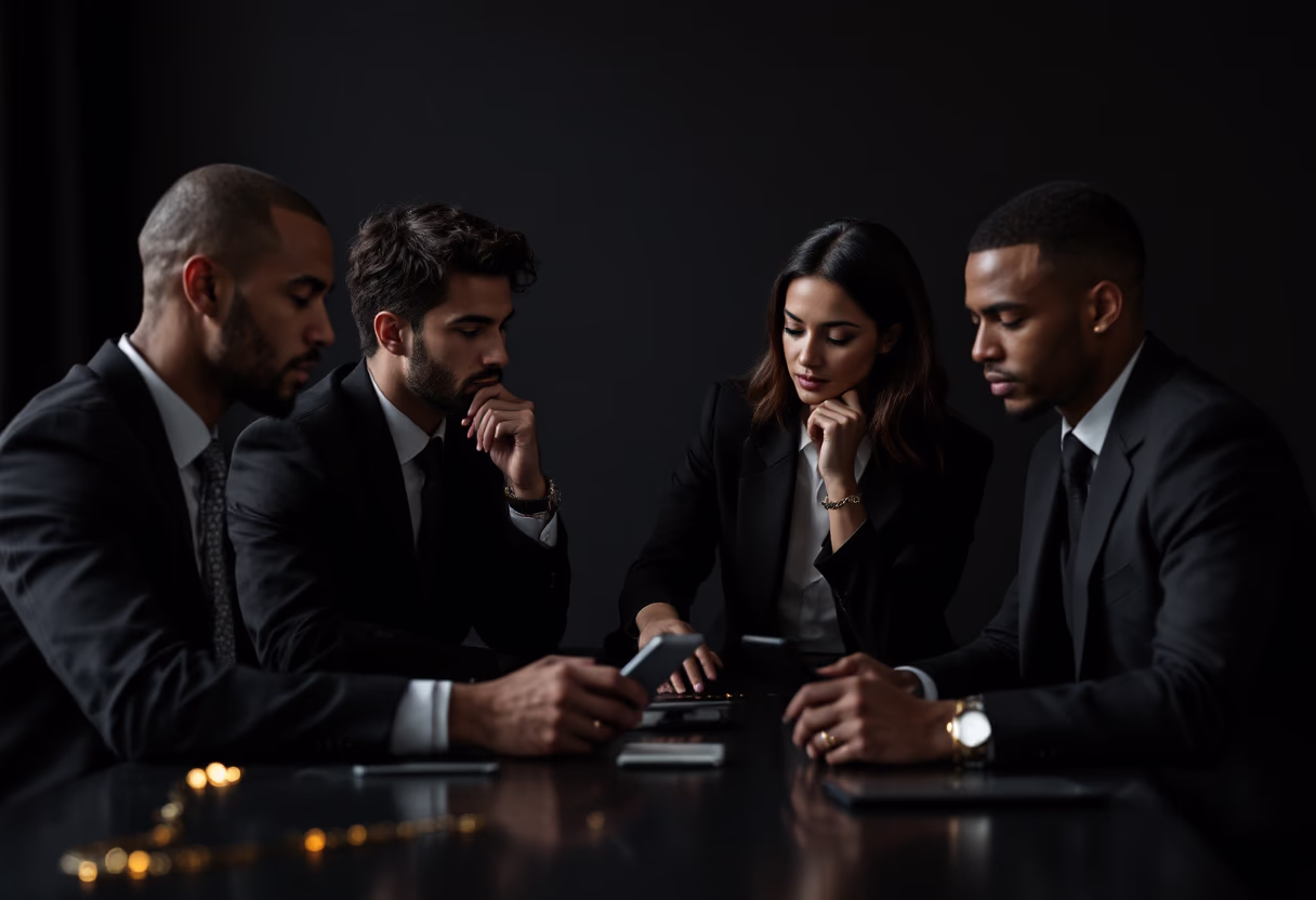 image of busy office with team collaborating (for a fintech company)