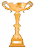 Golden trophy cup with handles on a round base.