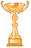 Gold trophy cup with star-shaped handles and a black base.