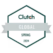 Clutch Global Spring 2024 award badge with hexagonal border and ribbon design.