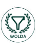 Circular logo with a funnel icon surrounded by a laurel wreath and text WOLDA below.