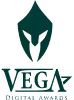 Logo with green abstract pen nib design and text 'VEGA DIGITAL AWARDS'.