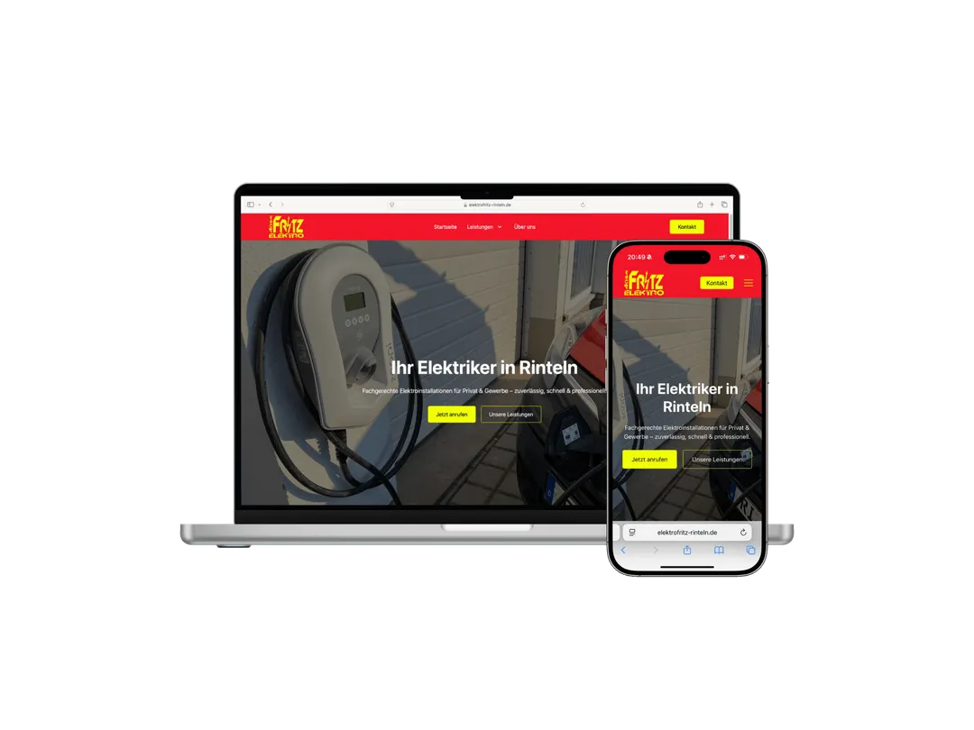 Neue Internetseite für Elektro Fritz Rinteln – Elektrotechnik-Fachbetrieb aus Rinteln (Mockup auf Laptop und Smartphone)