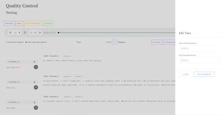 Editing Timestamps screenshot