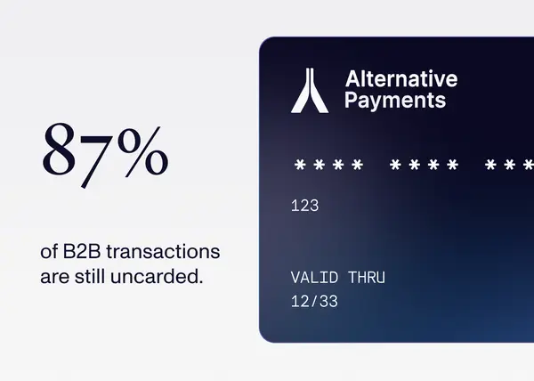 Digital infographic comparing Accounts Receivable vs Payable Software with the Alternative Payments logo in the top right corner, and a detailed screenshot showing a payment interface with different payment methods.