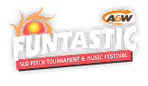 Logo for A&W Funtastic Slo Pitch Tournament & Music Festival featuring a sun graphic and bold stylized text.