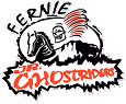 Logo of Fernie Ghostriders featuring a fierce ghost wearing a hockey helmet with a Canadian flag and the team name in bold text.