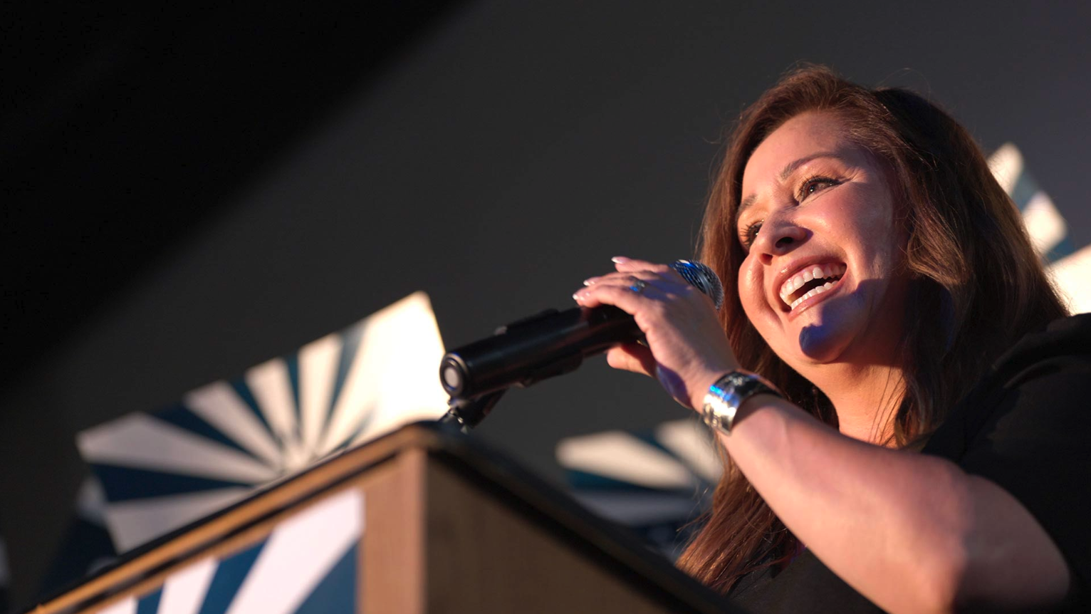 Adelita Grijalva speaks to a crowd of supporters at an election night watch party on Tuesday, Sept. 23, 2025.