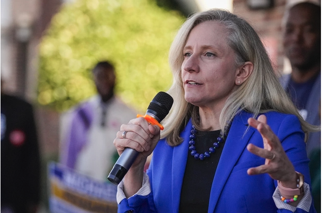 Rep. Abigail Spanberger, D-Va., speaks at a campaign rally on Virginia Beach in 2023.