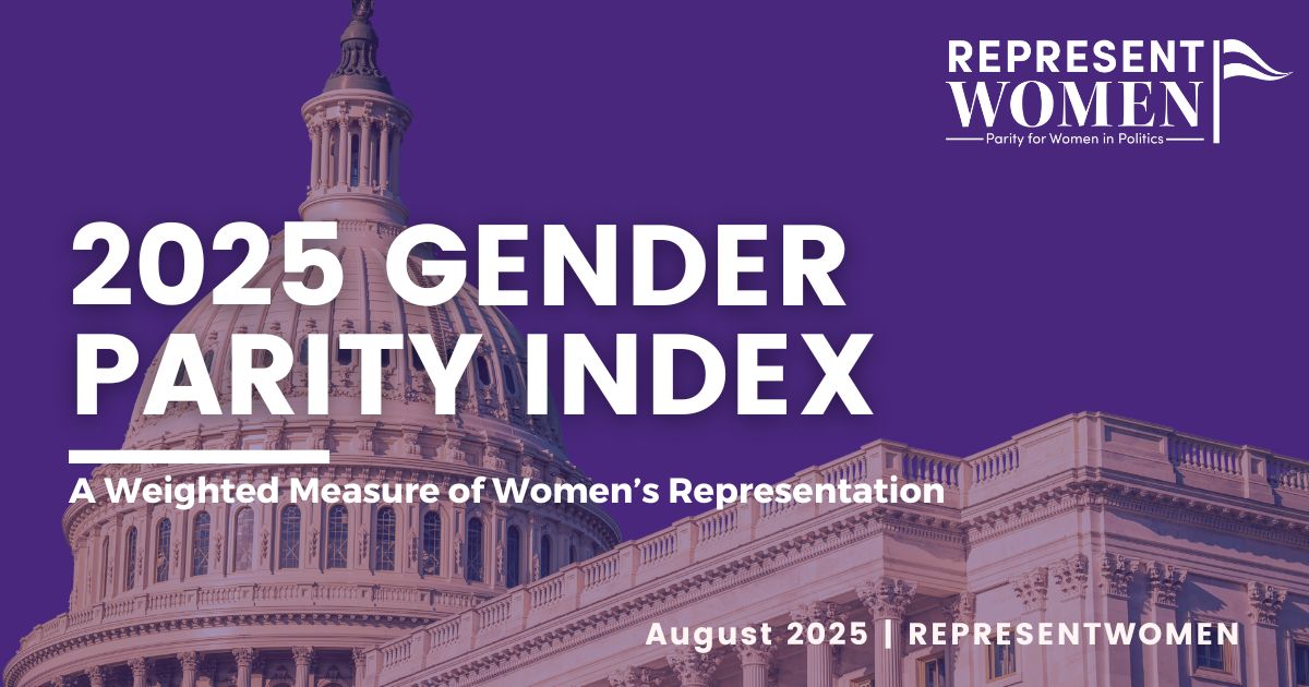 Cover of RepresentWomen's August 2025 Gender Parity Index report, a weighted measure of women's representation across the U.S., featuring the U.S. Capitol building.