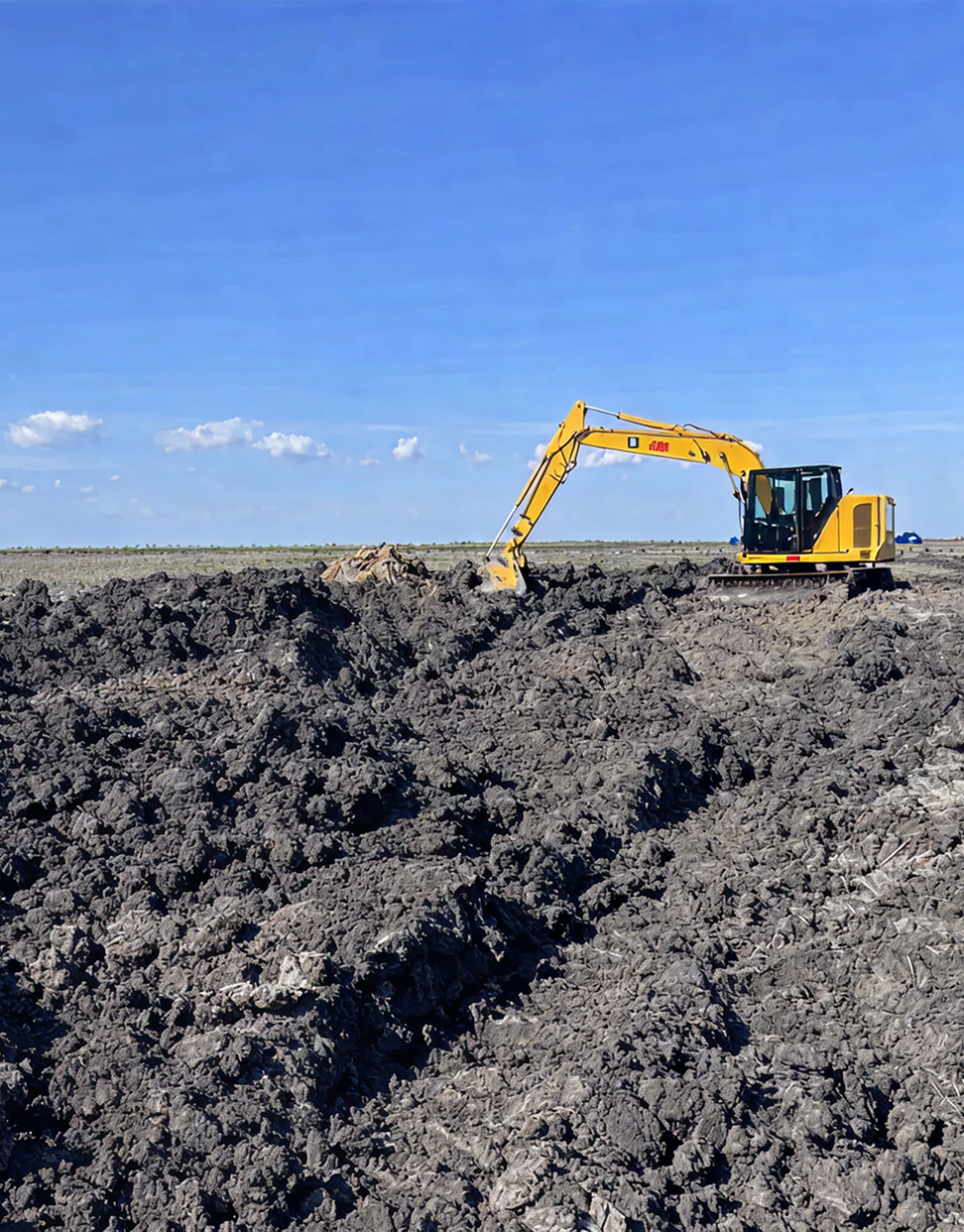 A tractor clearing the land
