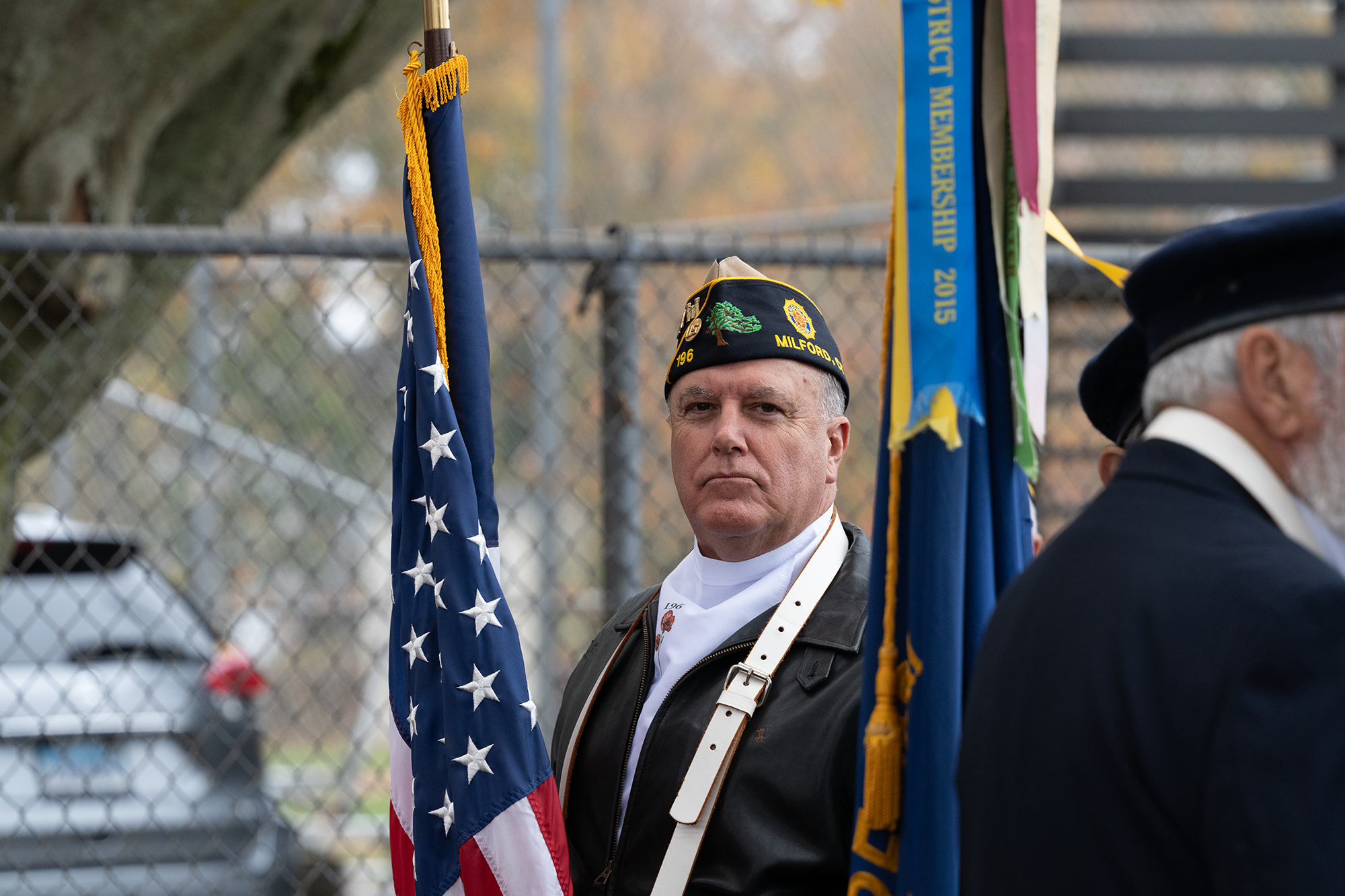 an army veteran with a United States flag