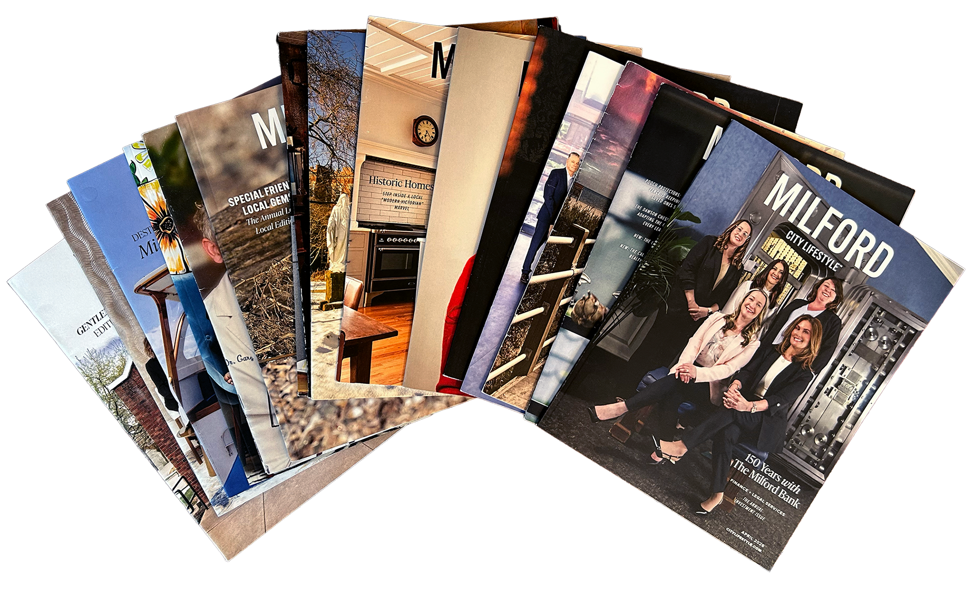 spread of magazines from Milford City Lifestyle