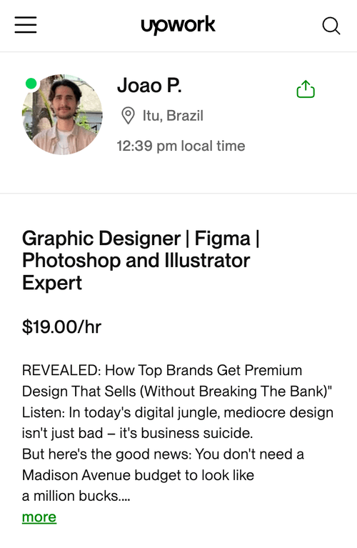 Perfil de João P. na Upwork