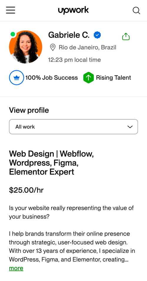 Perfil de Gabriele C. na Upwork