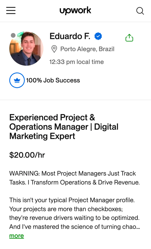Perfil de Eduardo F. na Upwork
