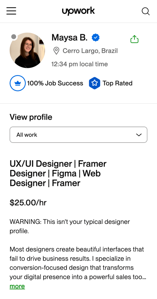 Perfil de Maysa B. na Upwork