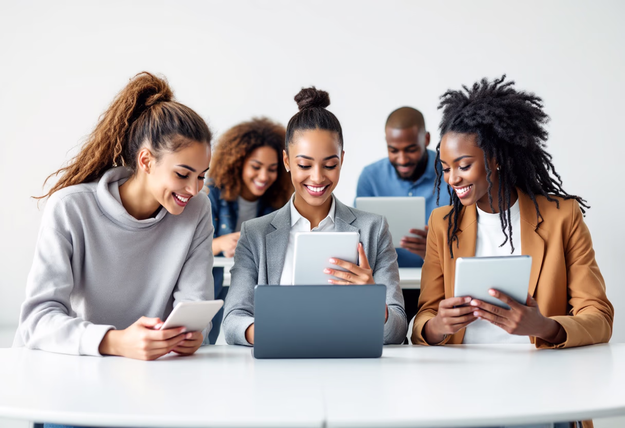 image of students using technology in a modern classroom