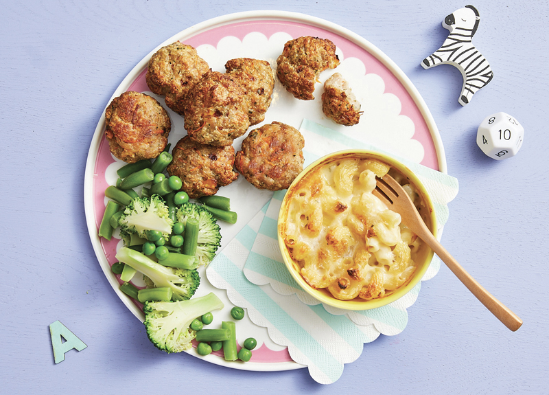 Chicken Corn Rissoles  Macaroni Cheese