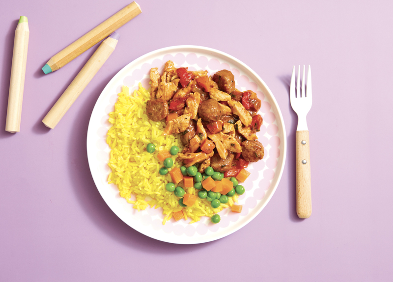 Chicken Sausage Paella with Yellow Rice