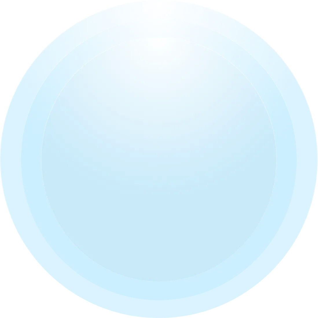 Glossy circular blue button with gradient and concentric rings.