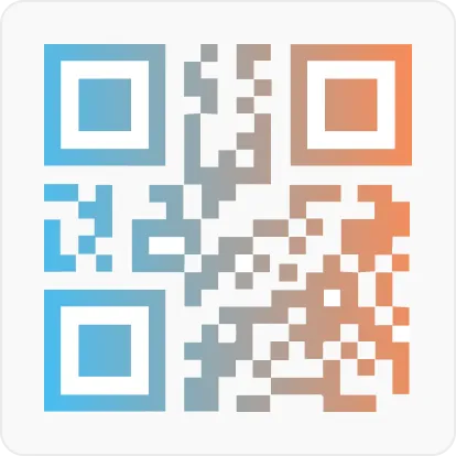 Square QR code with a gradient color transitioning from blue on the left to orange on the right.