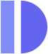 Half circle shape divided vertically with the left side in bluish purple and the right side in blue.