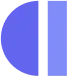 Abstract shape with a large semi-circle in blue and a vertical rectangle split in blue and purple hues on a beige background.