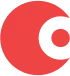 Red circular shape with a smaller circle and a curved cutout creating a stylized abstract design.